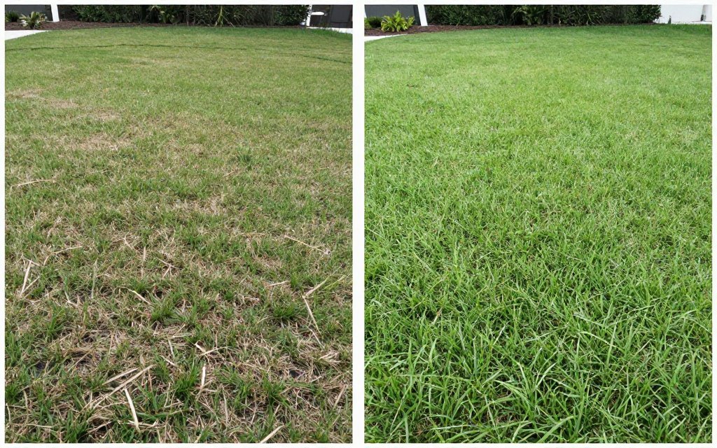 Before and after comparison of Cape Coral lawn transformation by CX Pest Solutions
