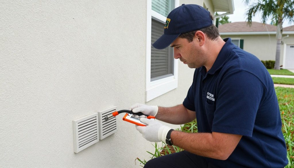 CX Pest Solutions technician performing thorough rodent inspection in Cape Coral property