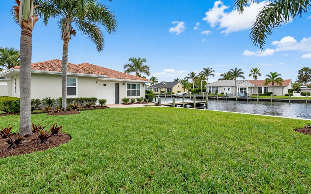 Cape Coral waterfront property with professional lawn care maintenance