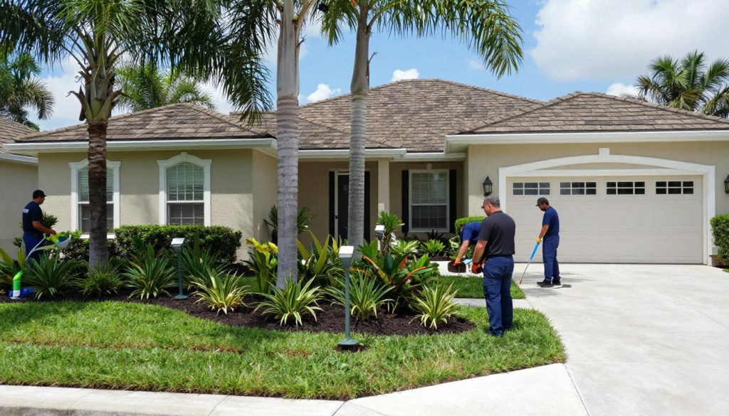 Complete landscape property care services being performed in Cape Coral
