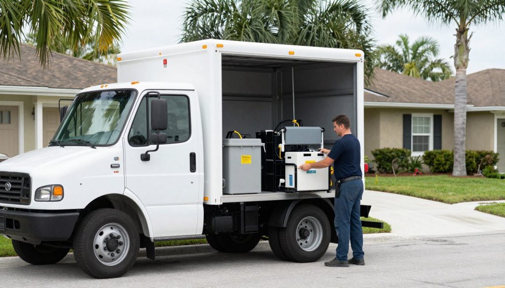 Emergency rodent control service vehicle responding to Cape Coral property