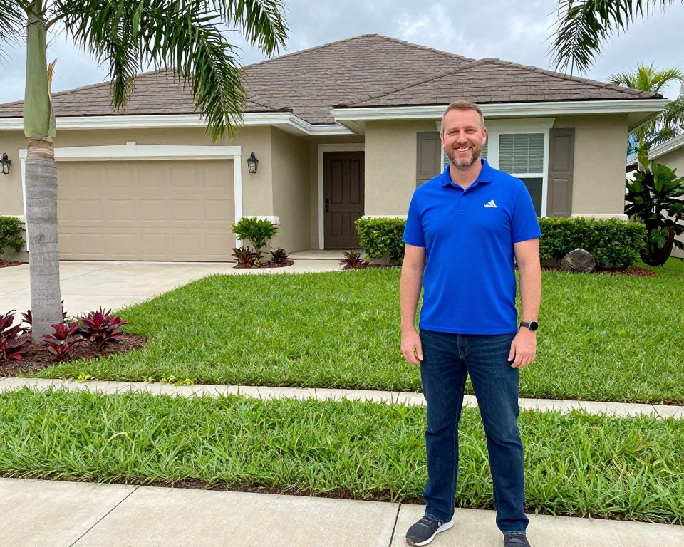 Happy Cape Coral homeowner with beautiful healthy lawn