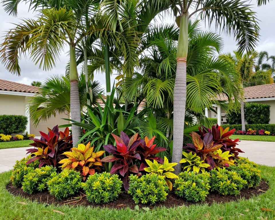 Healthy tropical landscape with palm trees in Cape Coral after professional care