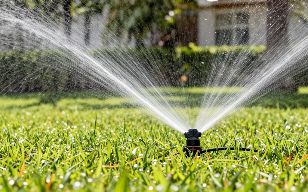 Irrigation system watering Cape Coral lawn during summer heat