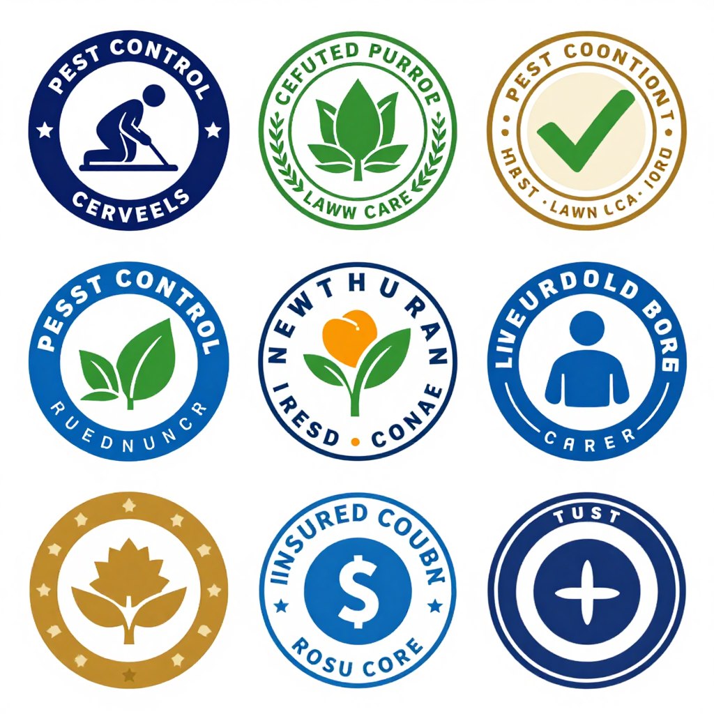 Licensed and insured pest control and lawn care certification badges