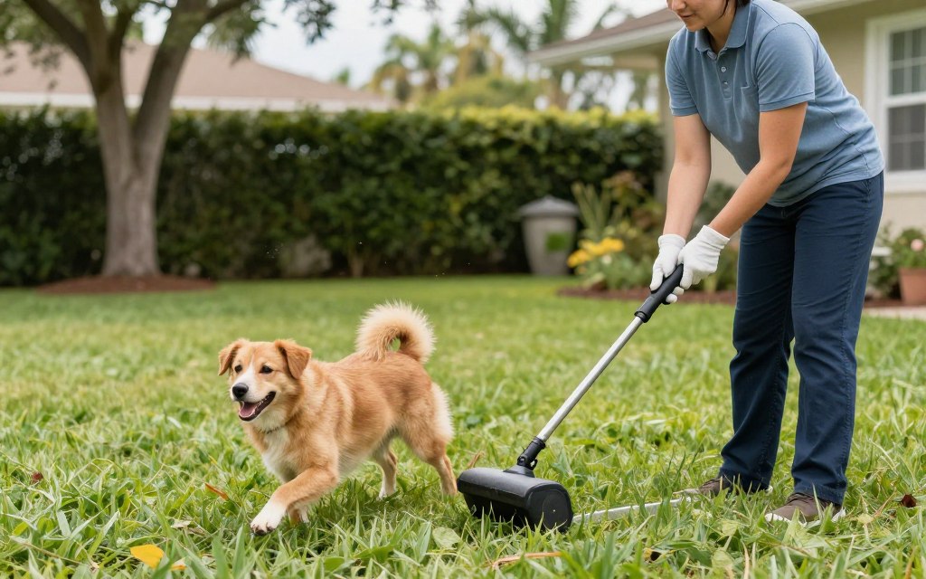 Pet-friendly lawn care treatment being applied in Cape Coral backyard