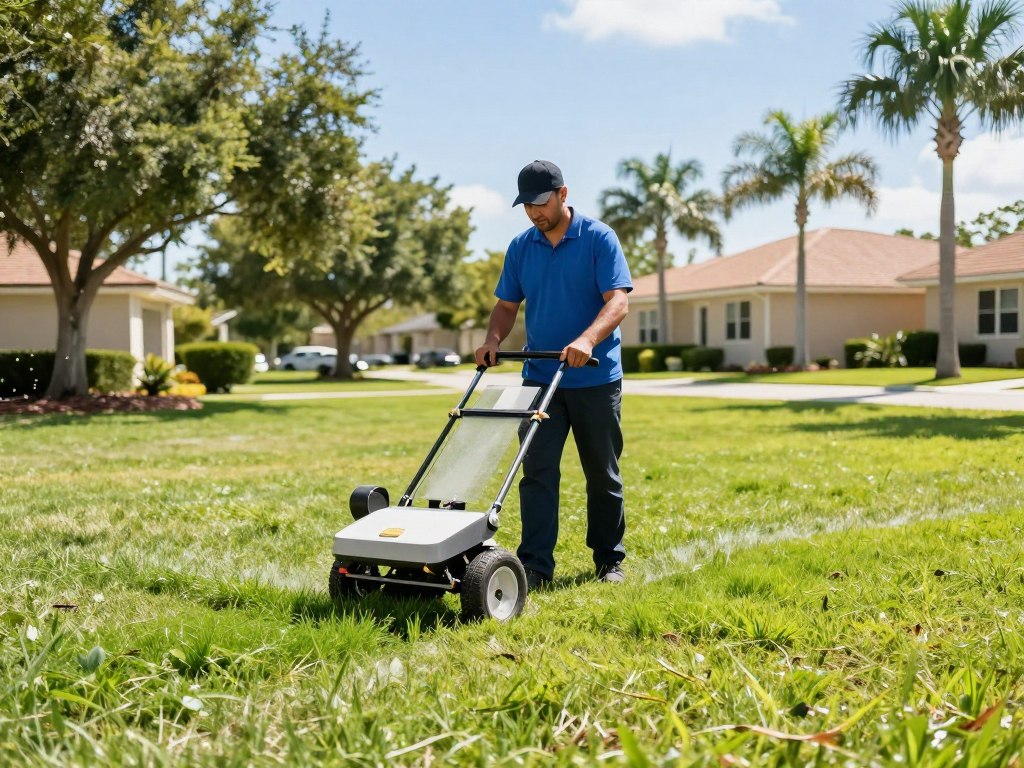 Professional lawn care during hot Cape Coral summer day