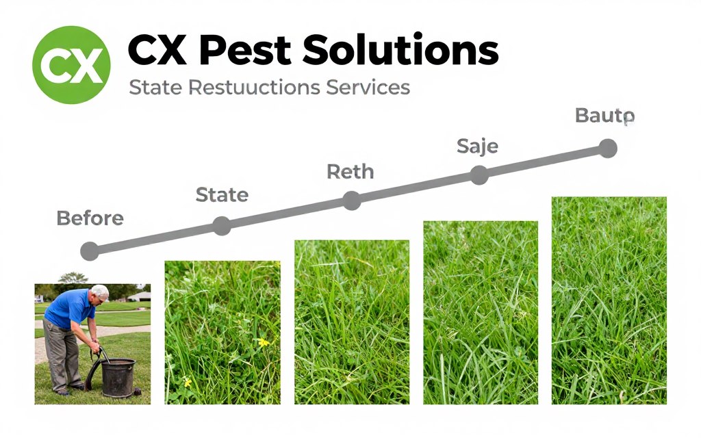 Timeline showing lawn improvement progression after CX Pest Solutions services